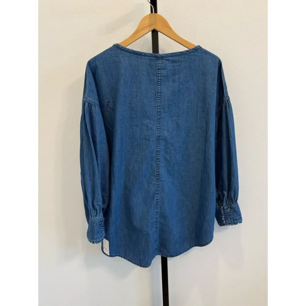 NWT Free People We the Free Denim Dreamin Pullover Henley Medium Oversized Boho